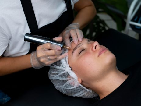 A woman taking Brow Lamination service
